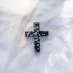 snowy obsidian gemstone cross pendant