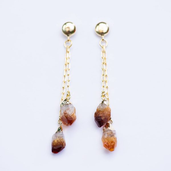 citrine double rough point earring