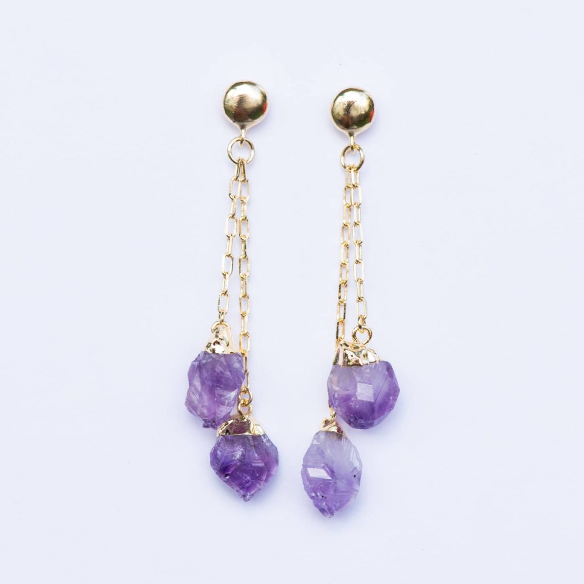 amethyst double rough point earring