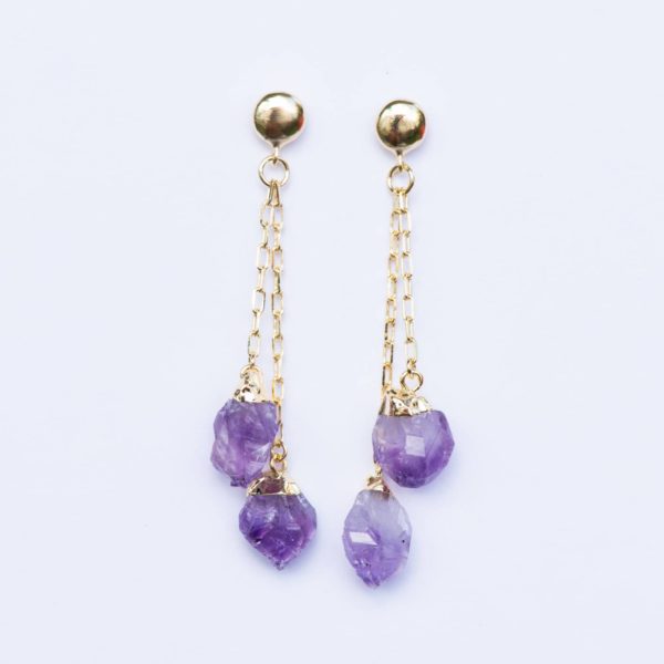 amethyst double rough point earring