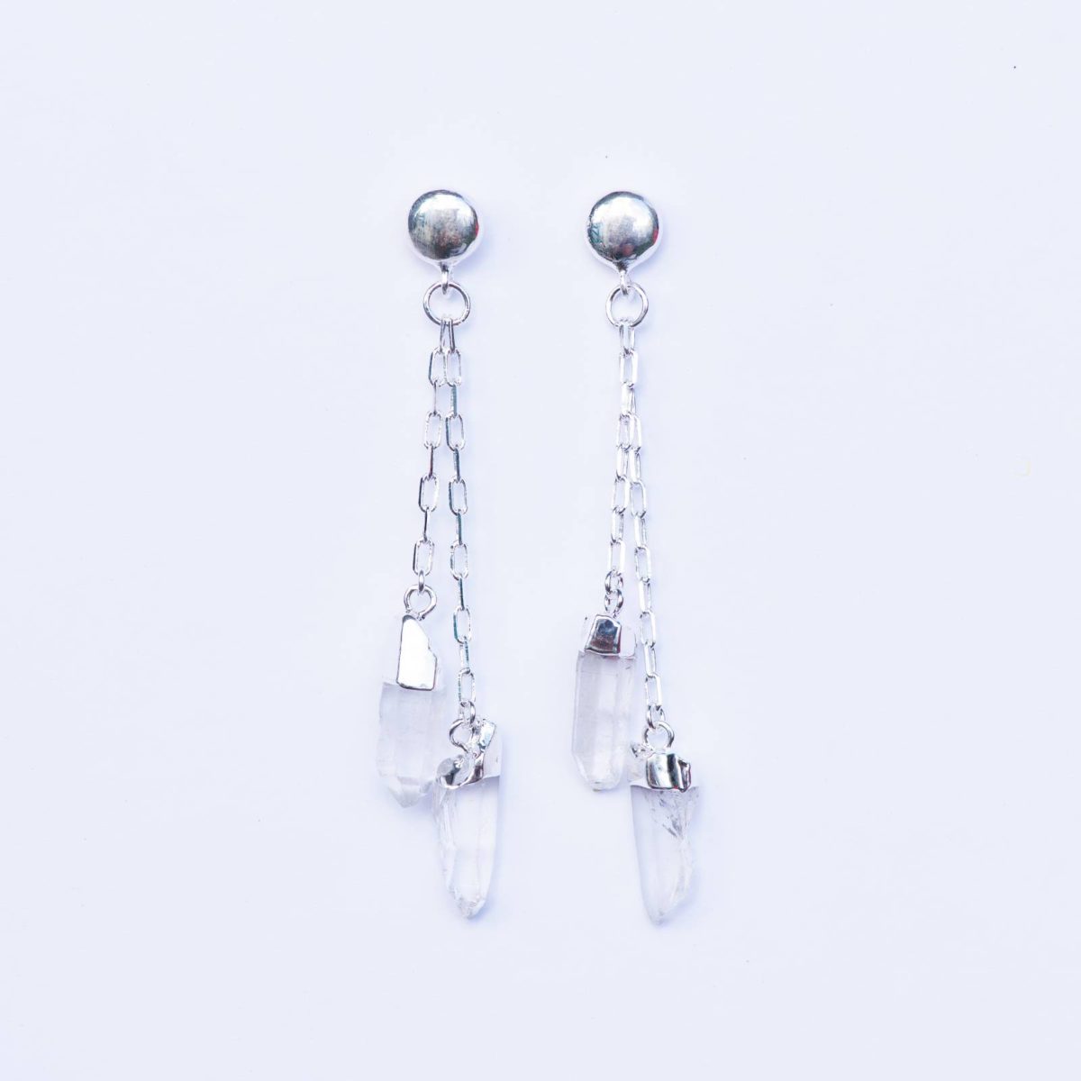 clear quartz double rough point earring