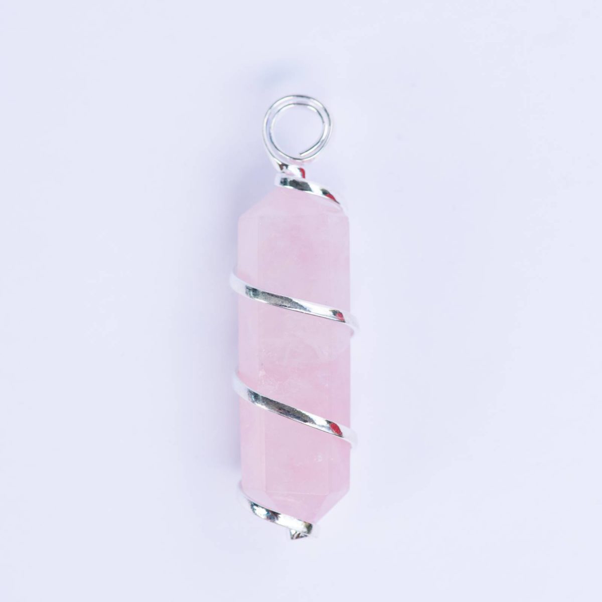 rose quartz silver wrapped point pendant