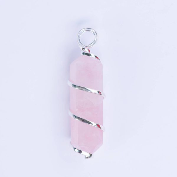 rose quartz silver wrapped point pendant