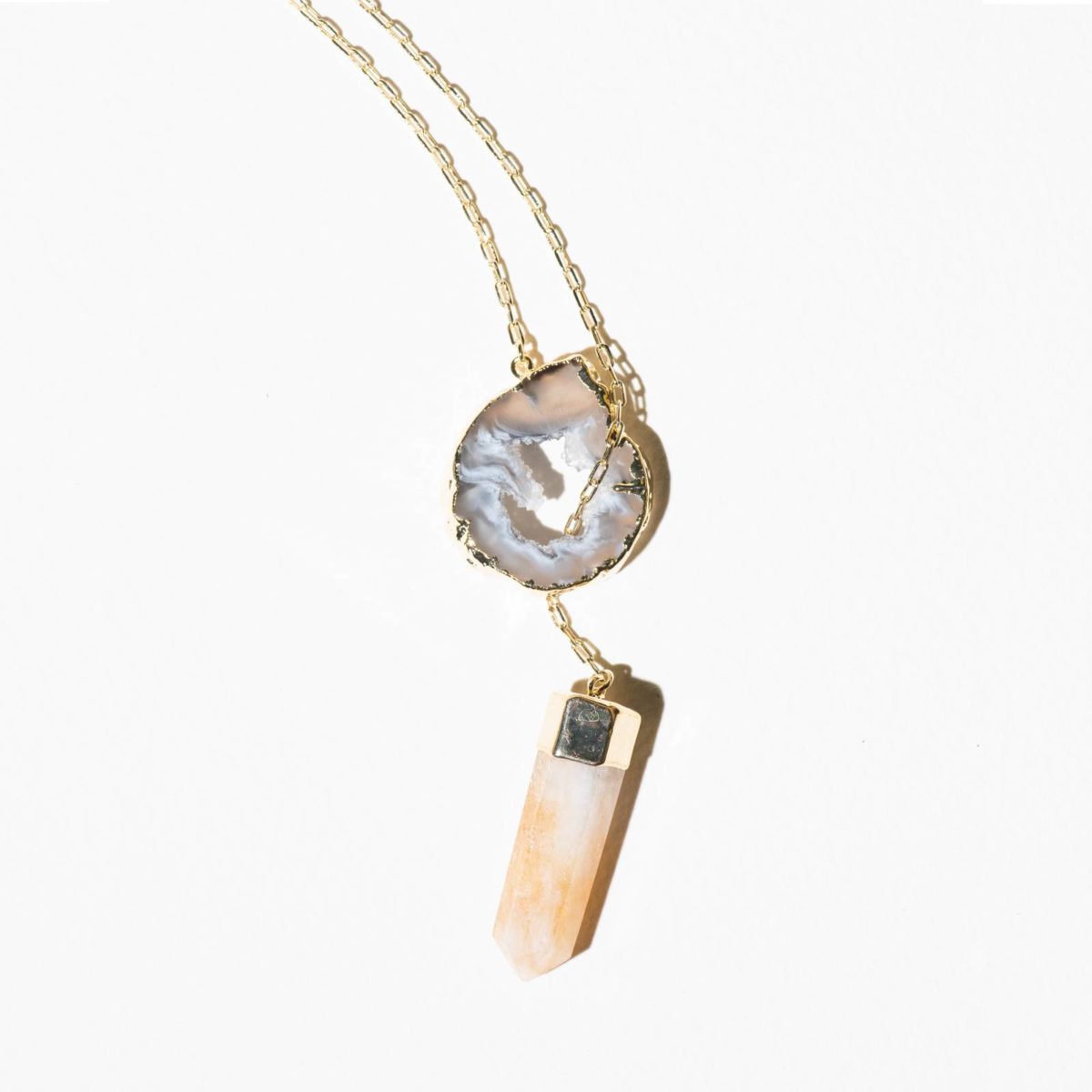 agate slice citrine point necklace