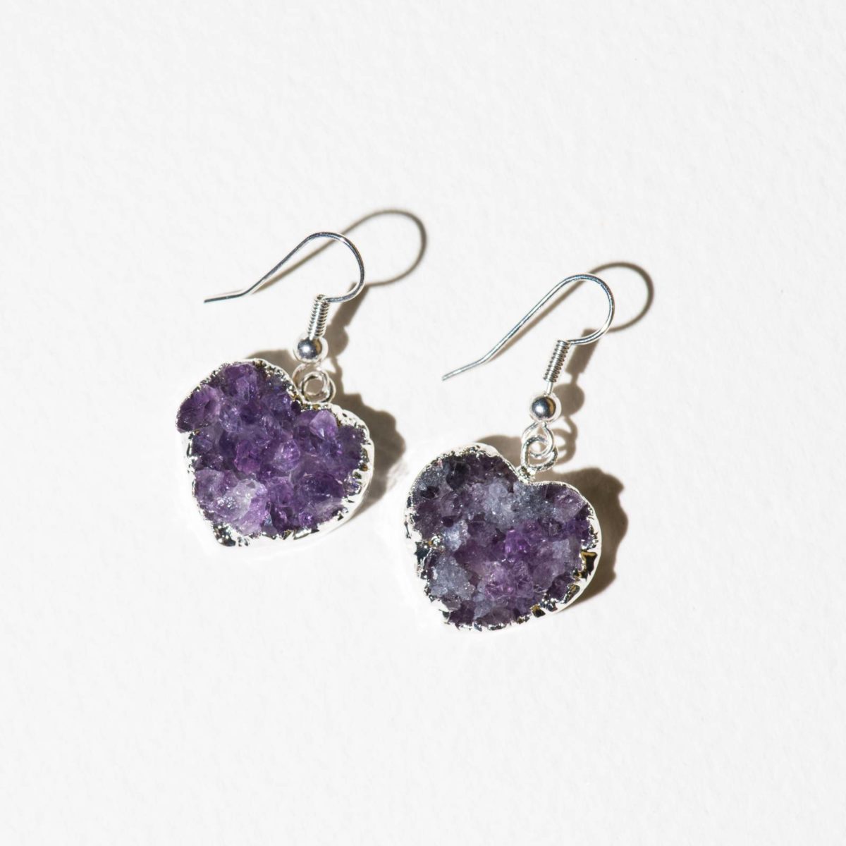 amethyst druzy heart earring