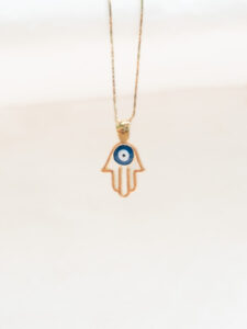 blue evil eye hamsa hand pendant