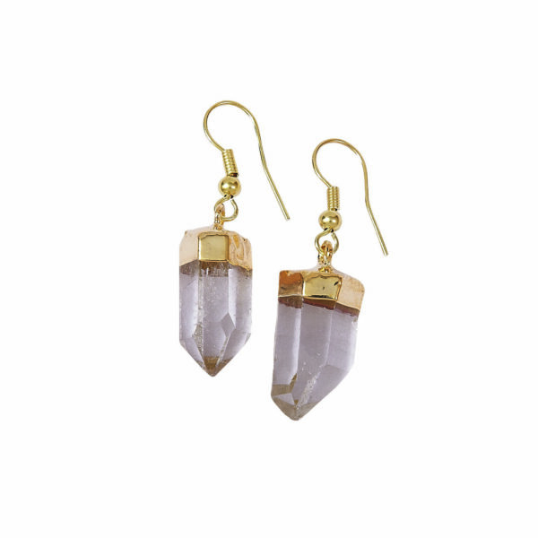 smoky quartz rough point plated earrings