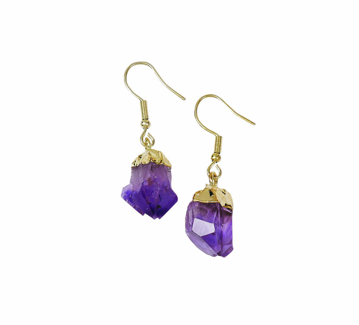 amethyst rough stone plated earrings