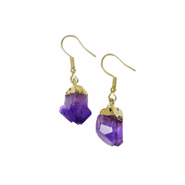 amethyst rough stone plated earrings